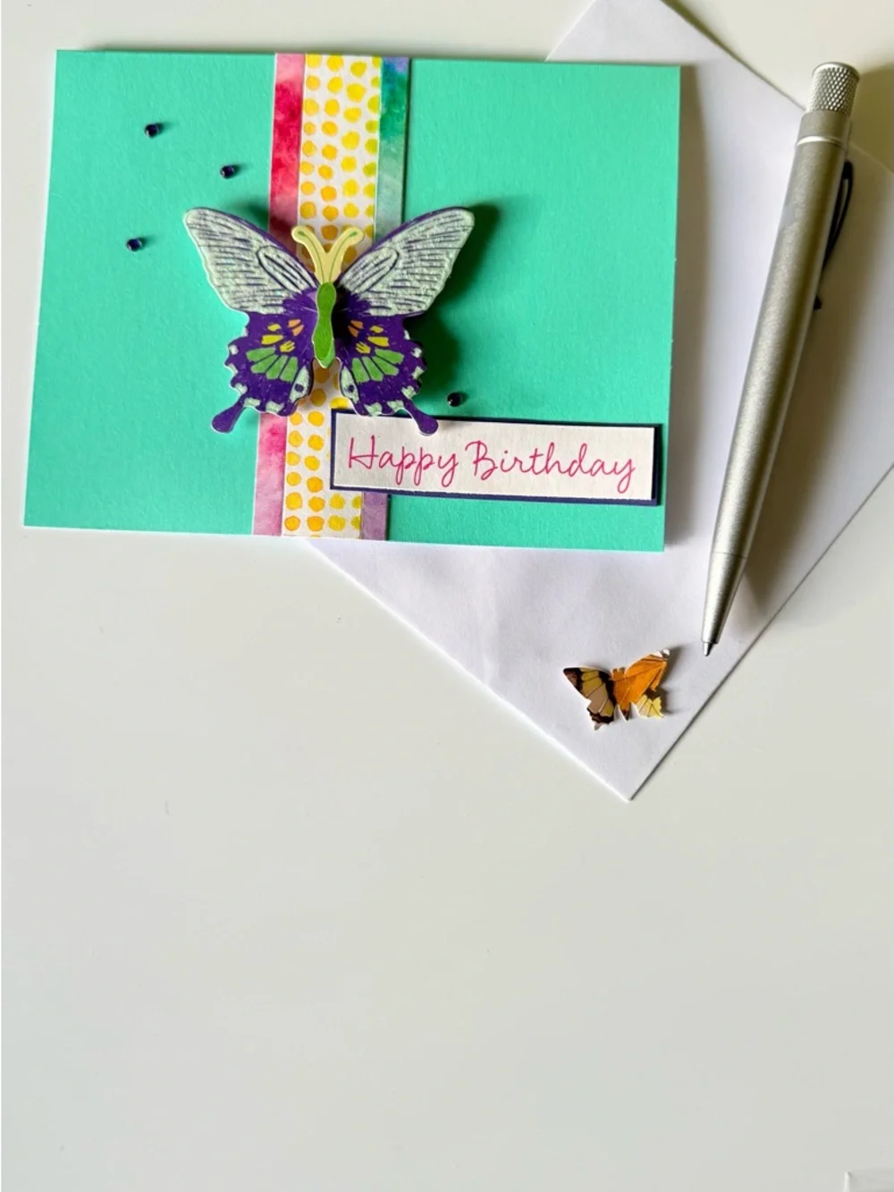 Turquoise Butterfly Happy Birthday Card - Blank Greeting - Picture 3 of 3